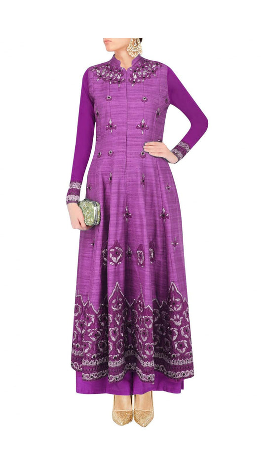 Plum long anarkali set