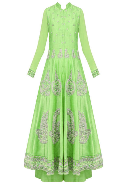 Bright green silk anarkali set