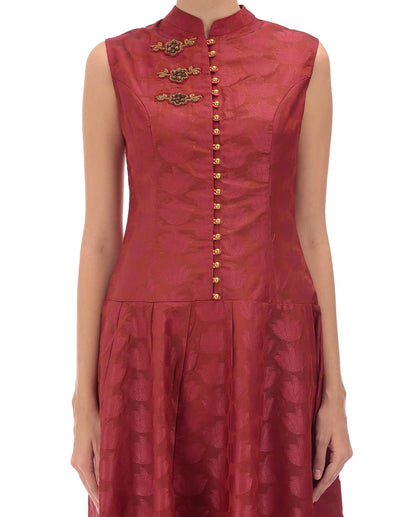 Deep Red Brocade long Dress