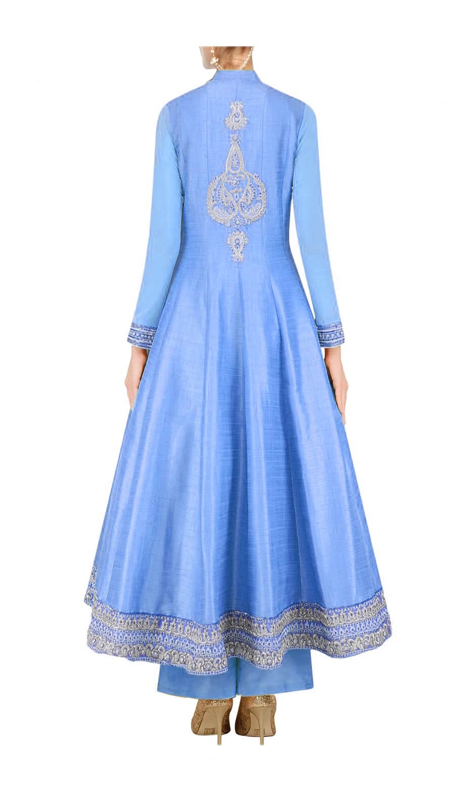 Chalk blue silk anarkali set