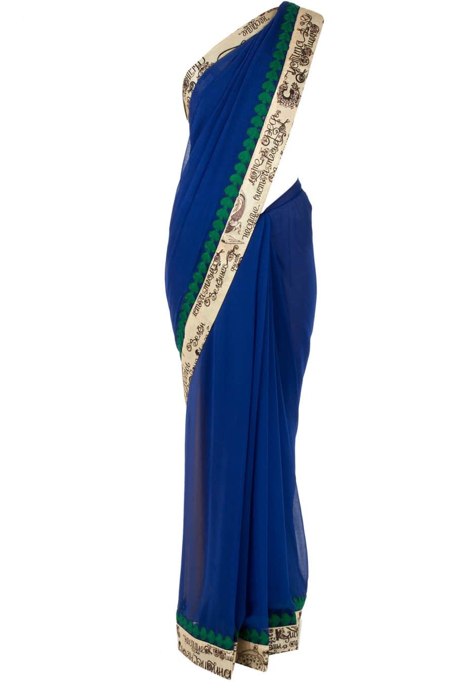 Blue Sari with Leaf Embroidered Blouse