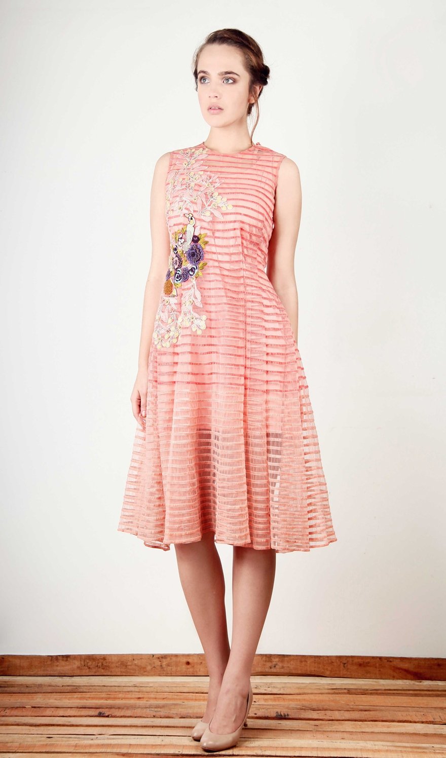 Coral pink Striped Dress