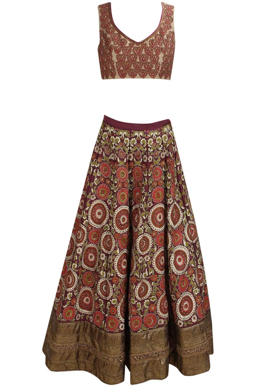 Plum Gold Embroidered Bridal Lehenga Set