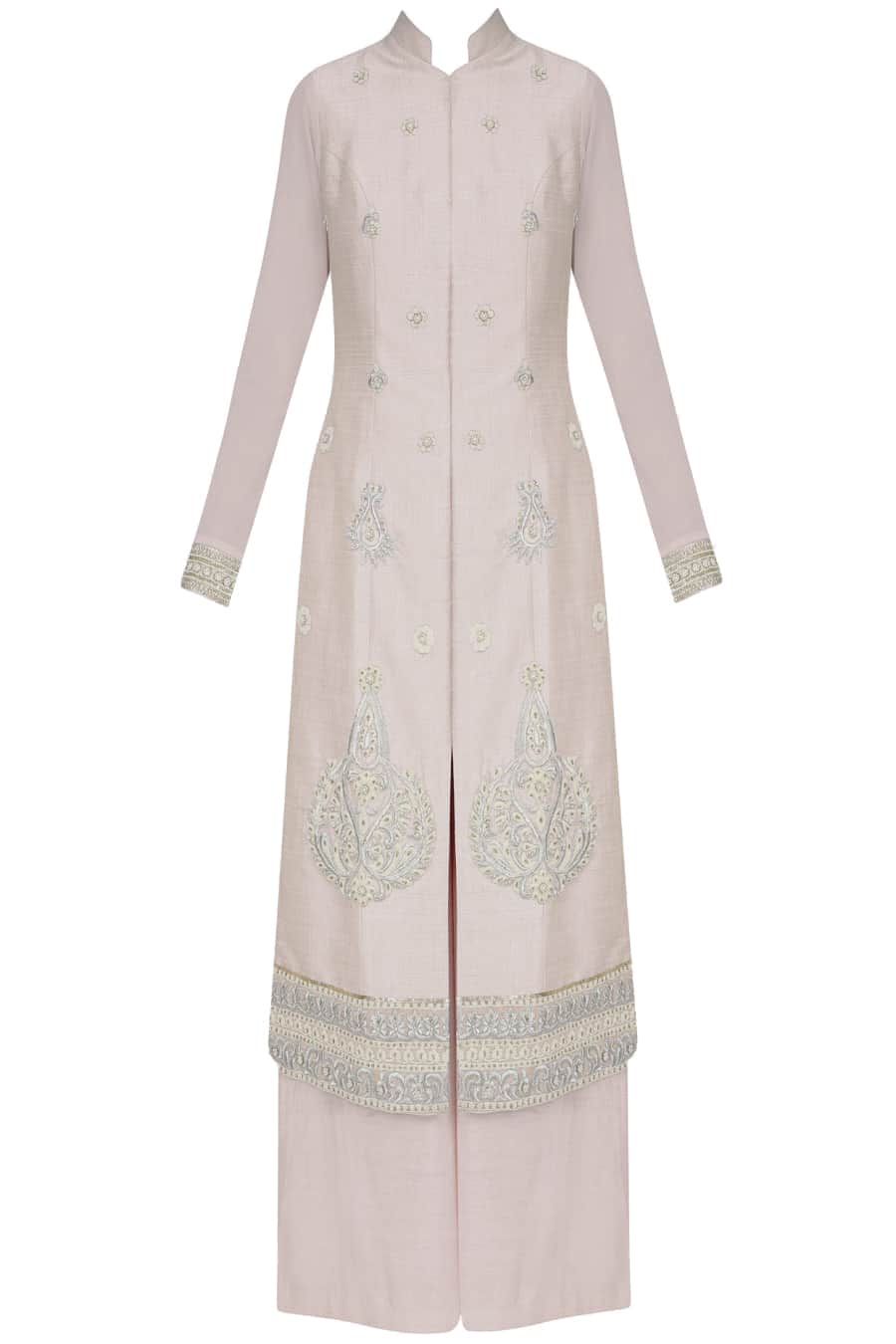 Dull rose straight kurta with palazoes and ivory chanderi dupatta