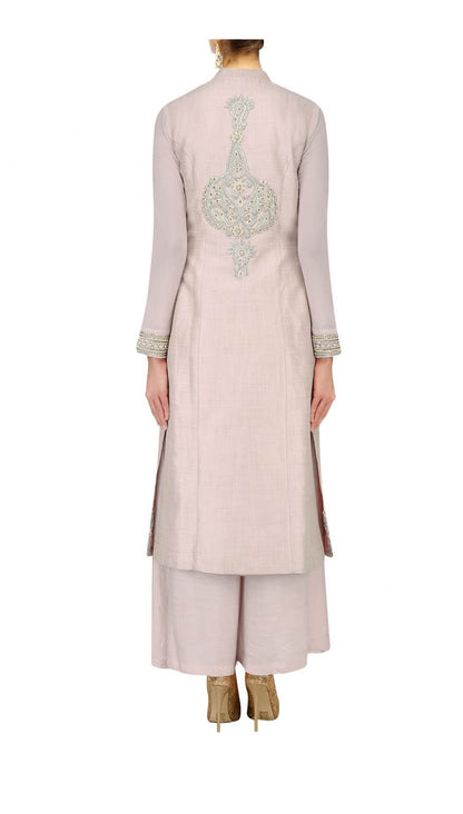 Dull rose straight kurta with palazoes and ivory chanderi dupatta