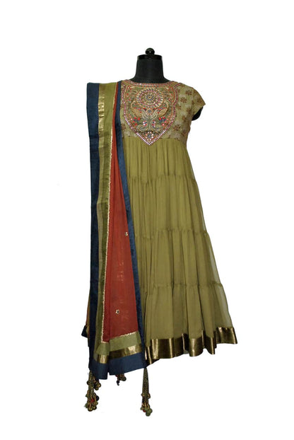 Green Patra Embroidered Anarkali Set