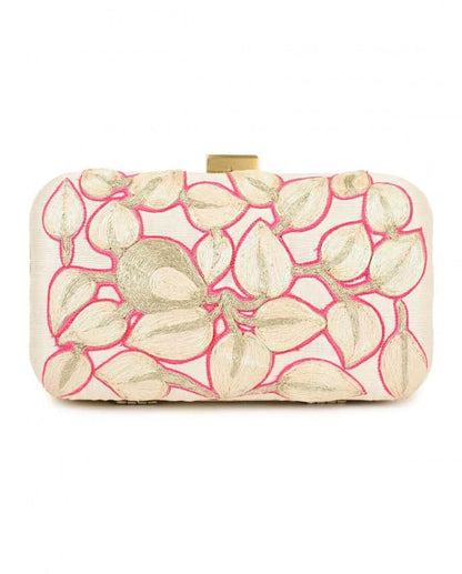 Ivory and silver fruit embroidered clutch bag