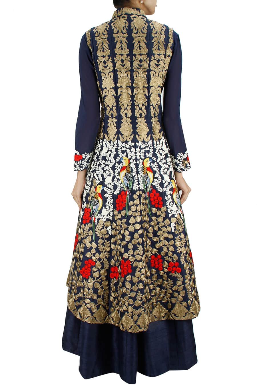 Navy blue Lehenga Set with Bird Embroidered Heavy Flared Jacket