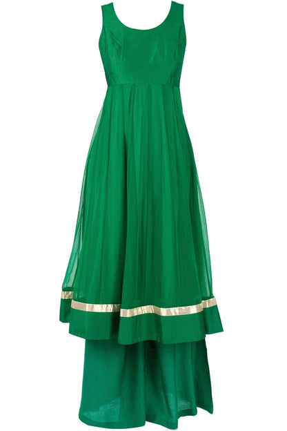 Emerald green jacket with anarkali and palazoes pants