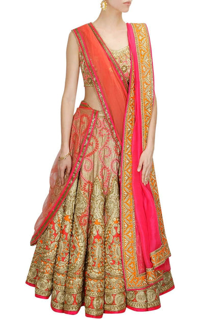 Peach and Gold Bridal Lehenga Set