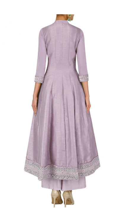 Mauve anarkali with palazoes and ivory net dupatta