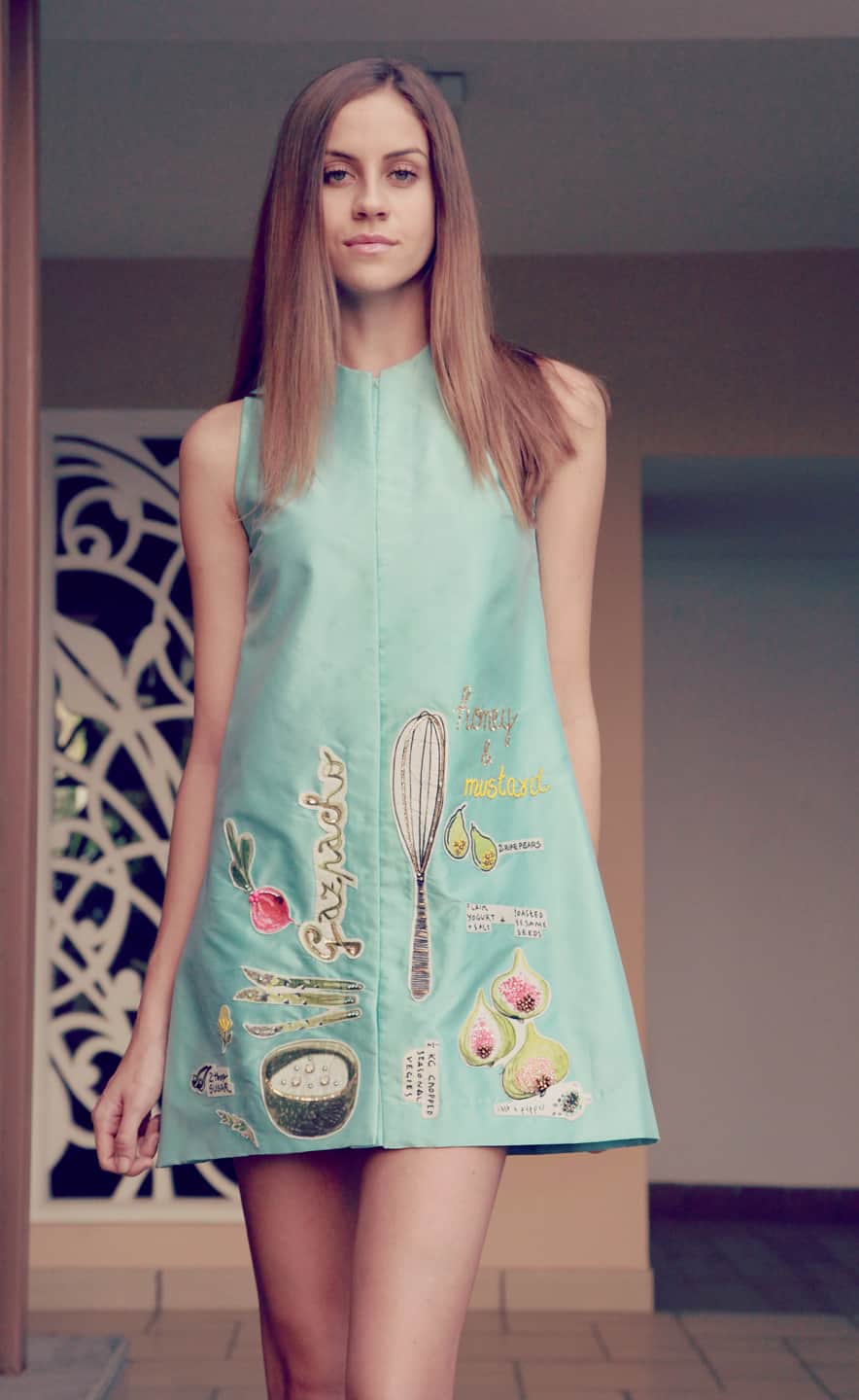 Pale Blue Dress with honey and mustard