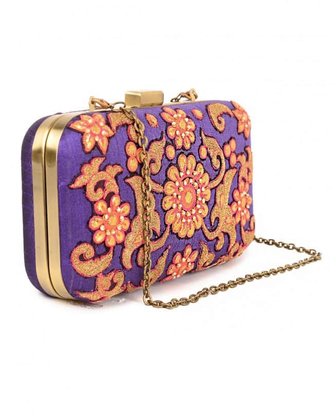 Purple gota patti embroidered clutch bag