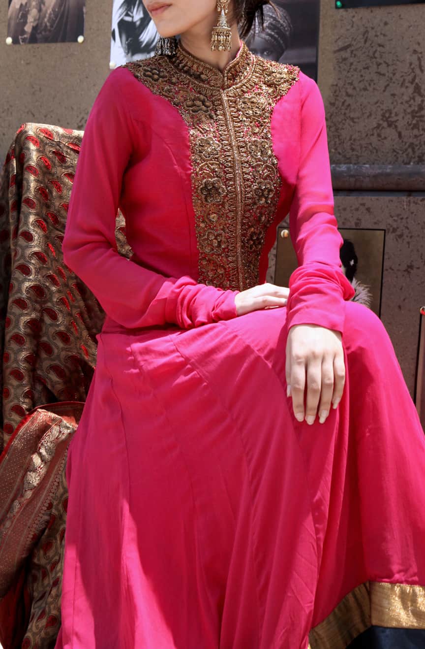 Magenta drop waisted Anarkali Set