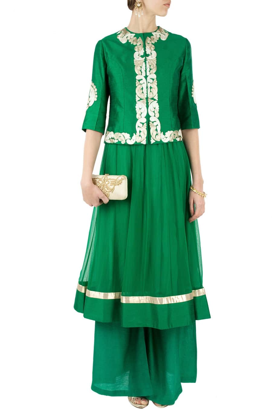 Emerald green jacket with anarkali and palazoes pants