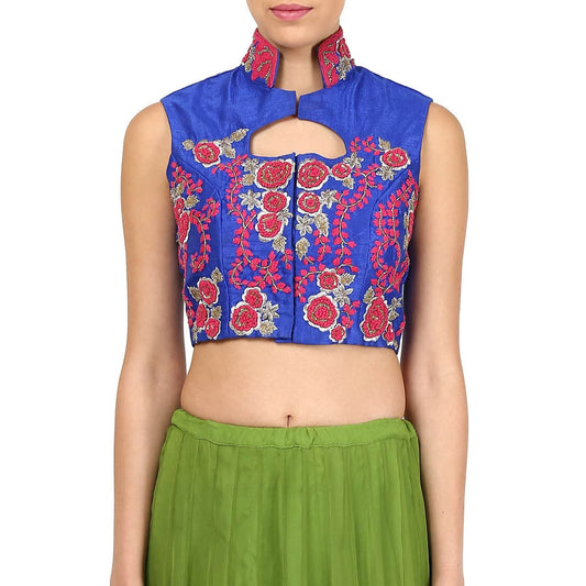 Cobalt Blue Crop Top with embroidery