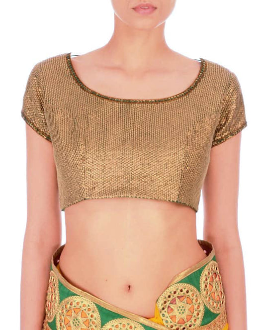 Emerald Green all over gold sequin embroidered sari blouse