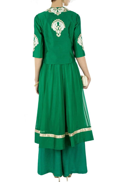 Emerald green jacket with anarkali and palazoes pants