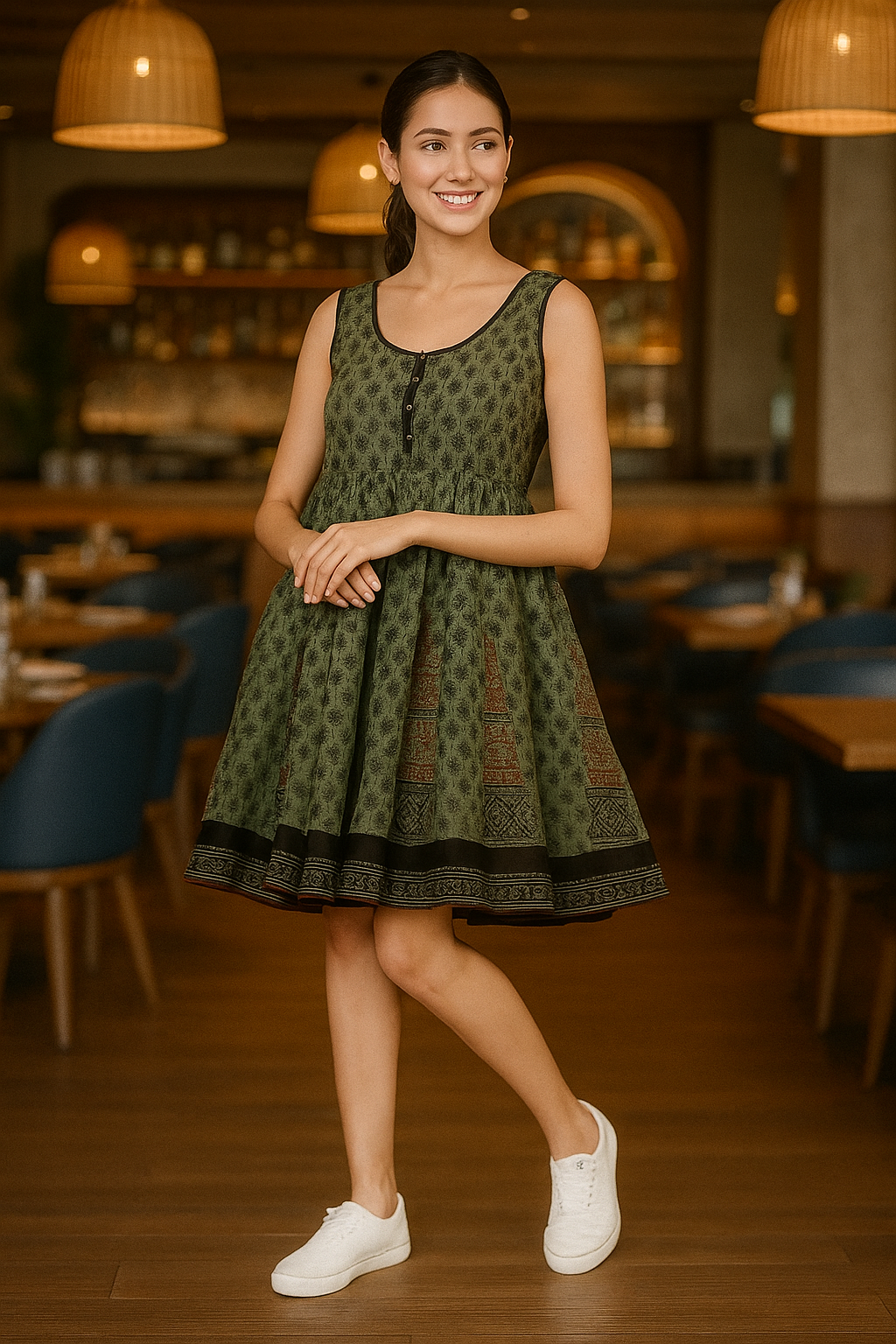 Green and black block Printed Tunic