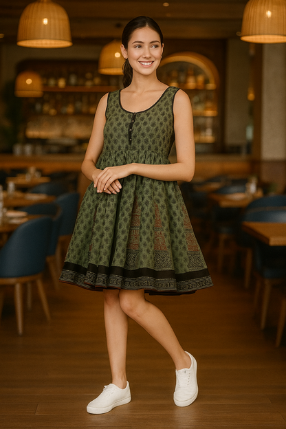 Green and black block Printed Tunic