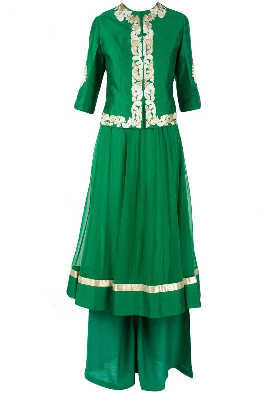 Emerald green jacket with anarkali and palazoes pants