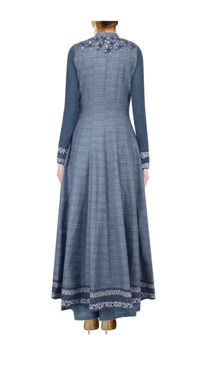 Slate grey long anarkali set