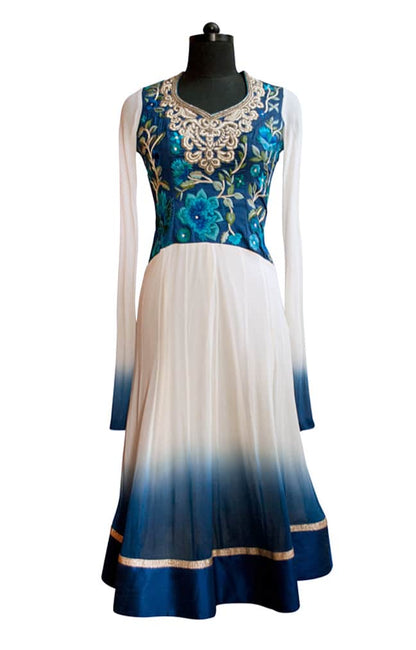 Blue Shaded Embroidered Anarkali Set