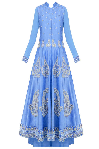 Chalk blue silk anarkali set