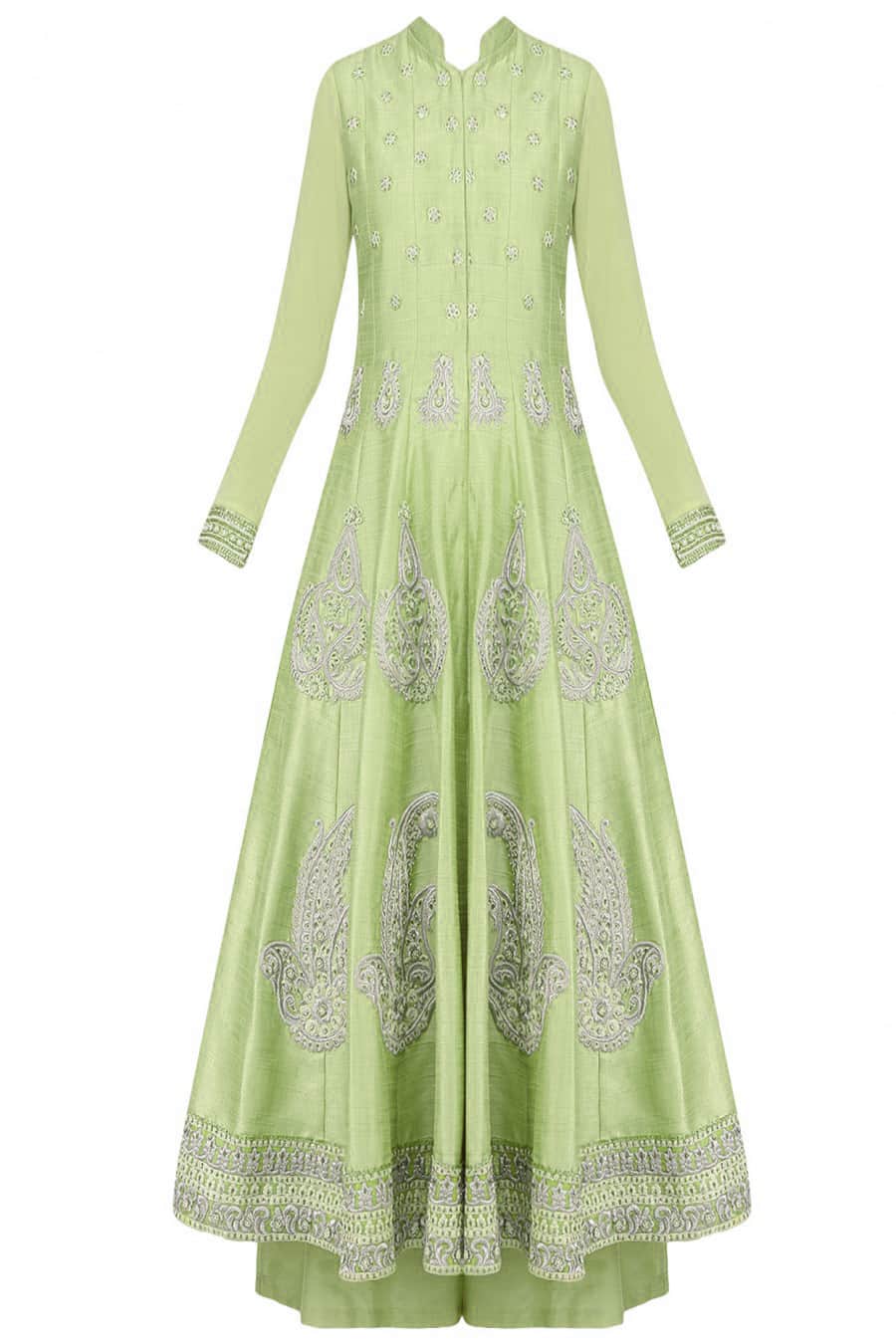 Pale green silk anarkali set