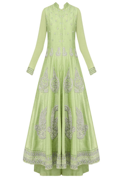 Pale green silk anarkali set