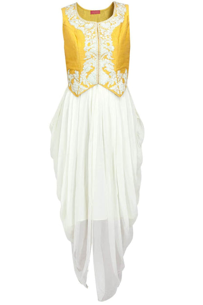 yellow waistcoat with draped dress