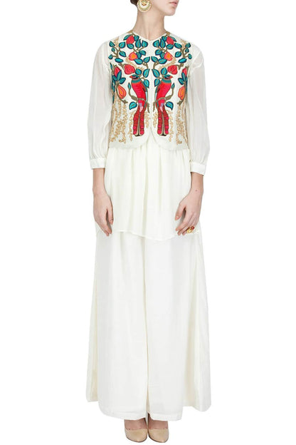 Ivory jacket with tunic and palazzo pants