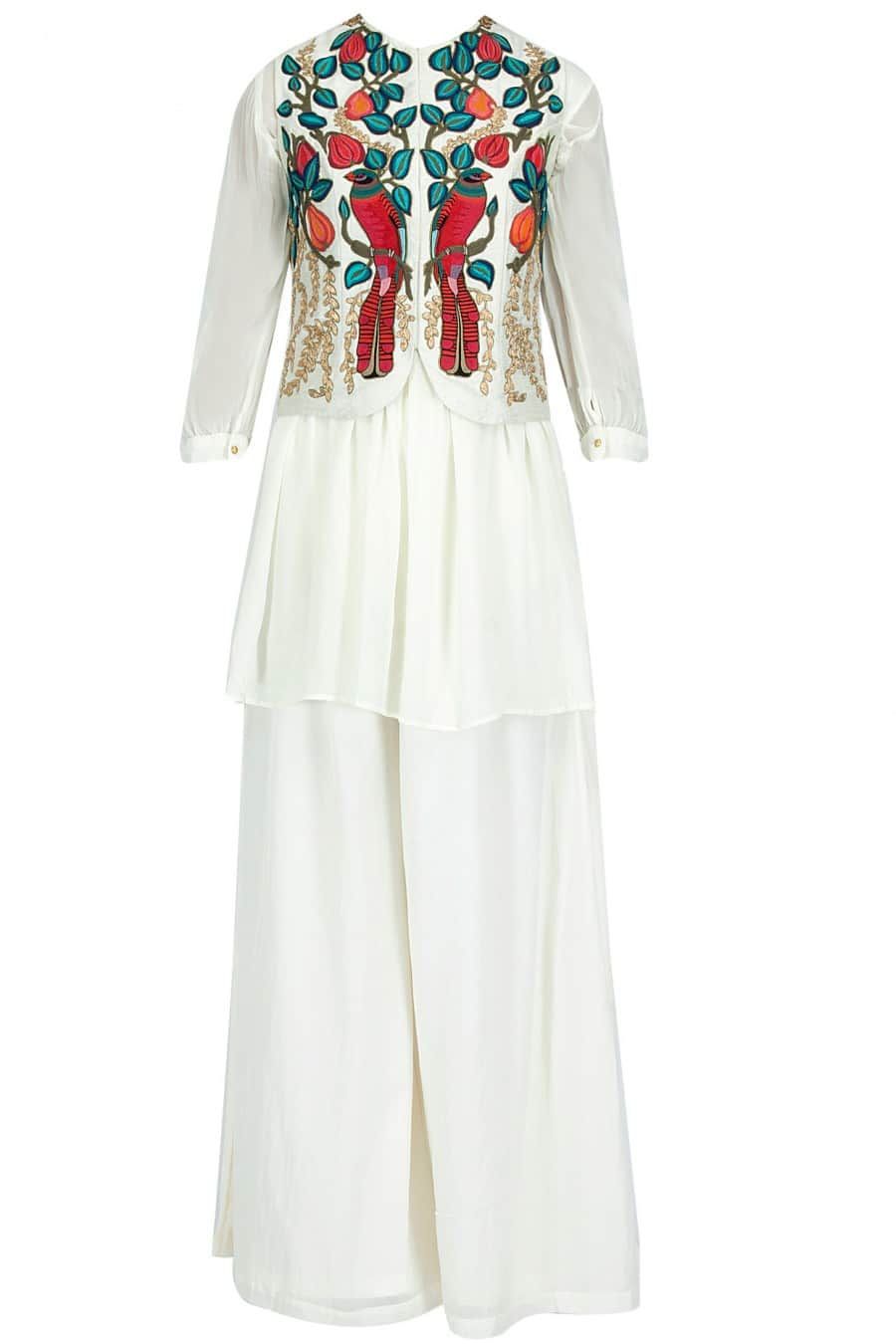 Ivory jacket with tunic and palazzo pants