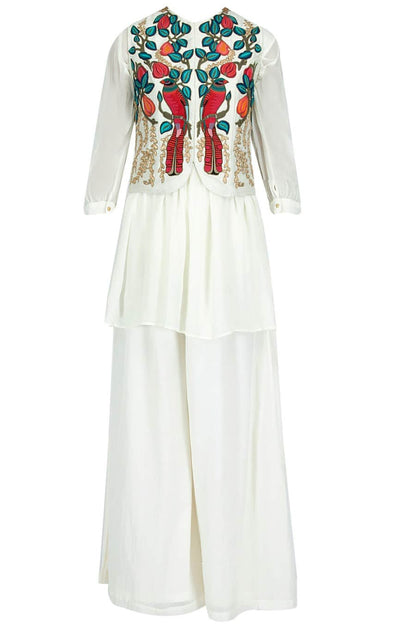 Ivory jacket with tunic and palazzo pants