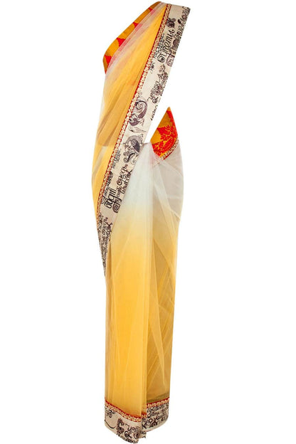 Shaded Sari with Red Zari Embroidered Blouse