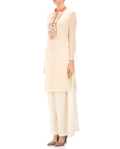 ivory straight suit set with palazzo pants