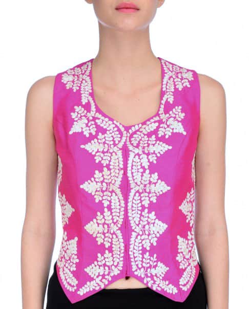 Fuschia Pink Embroidered Waistcoat.