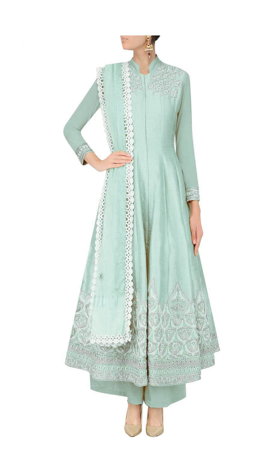 Turquoise anarkali set