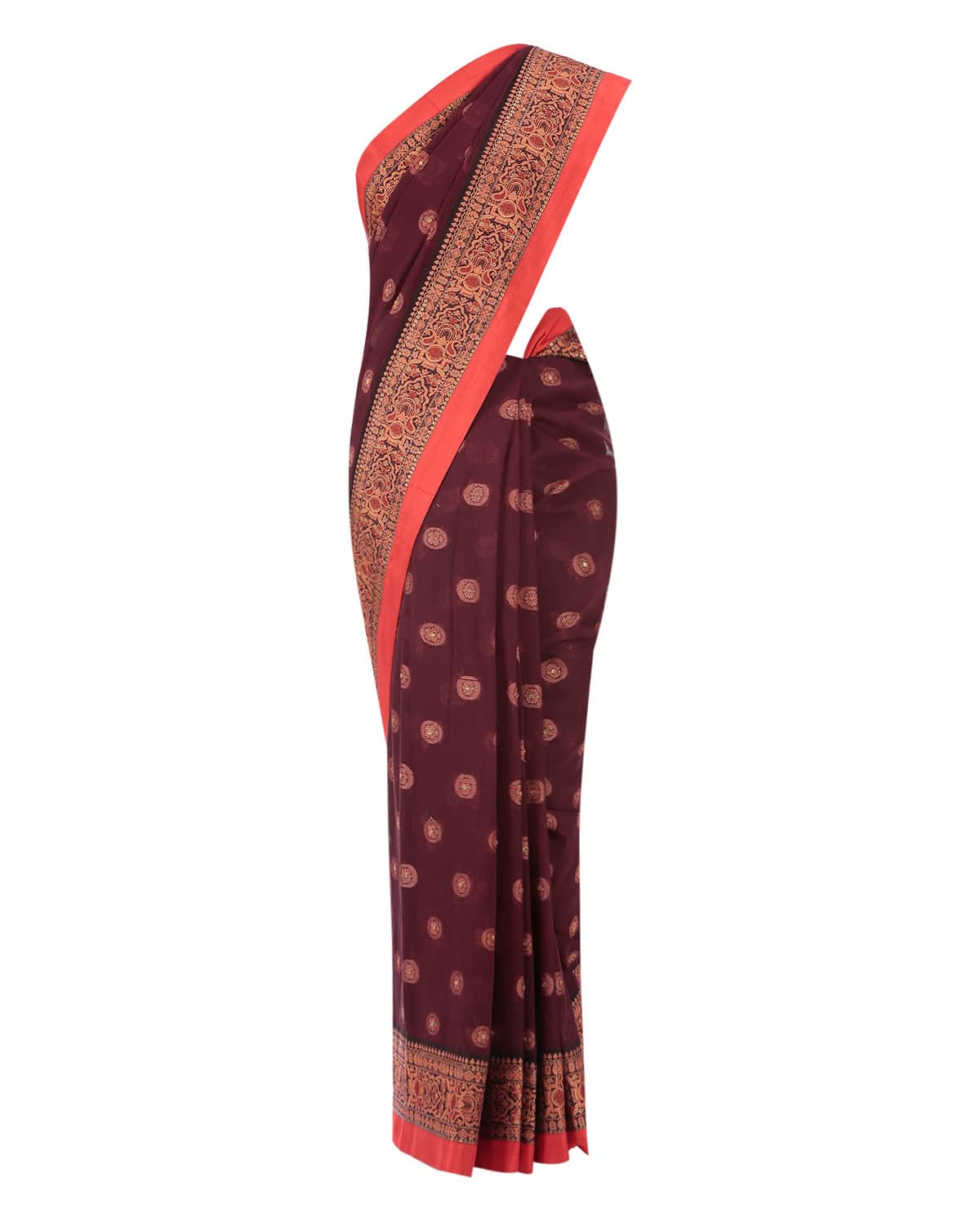 Berry Red Handwoven Sari with Red Blouse