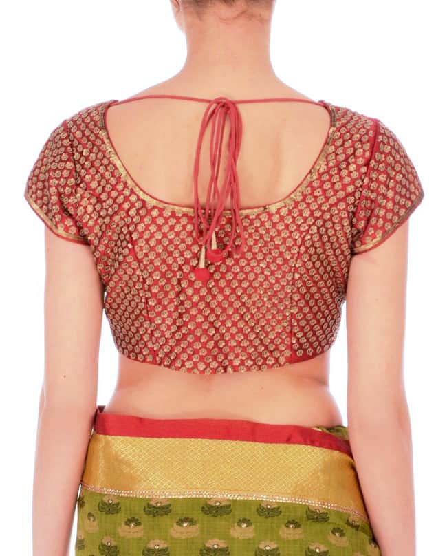 Maroon all over gold sequin embroidered sari blouse