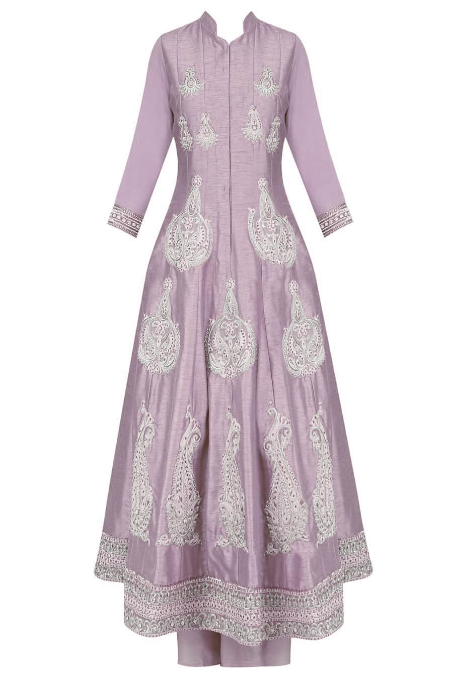 Mauve anarkali with palazoes and ivory net dupatta