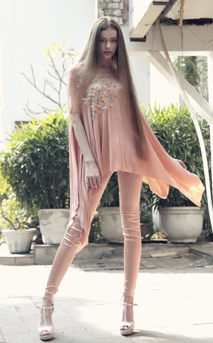 Peach Asymmetrical Jersey Poncho