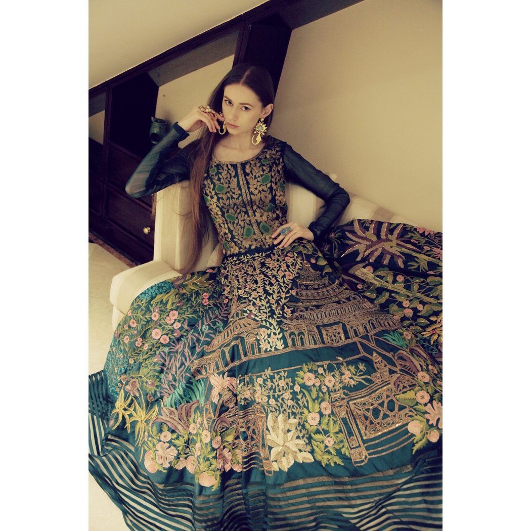 Teal Full Length Heavy Anarkali