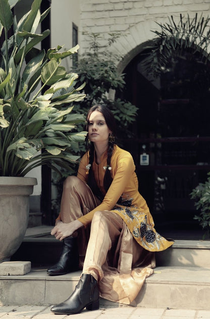 Mustard Flared Butterfly Jacket with Dhoti Pants