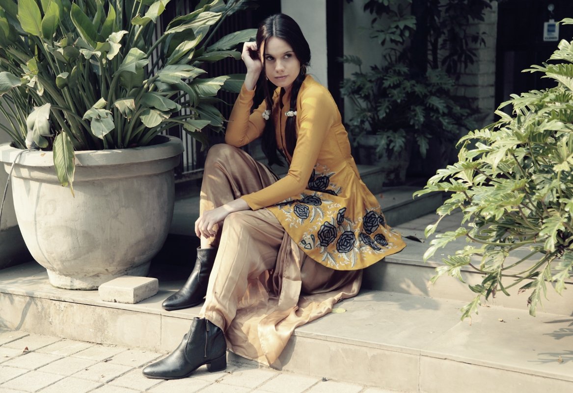 Mustard Flared Butterfly Jacket with Dhoti Pants