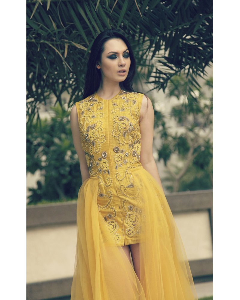 Yellow Zardozi Embroidered Gown