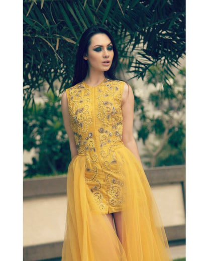 Yellow Zardozi Embroidered Gown