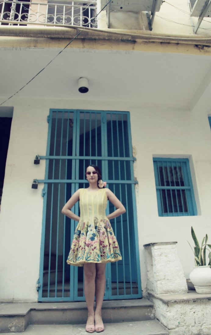 Pale yellow Paneled dress