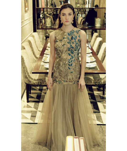 Beige Embroidered Gown