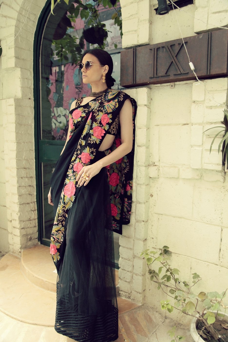 Black Butterfly & Rose Sari